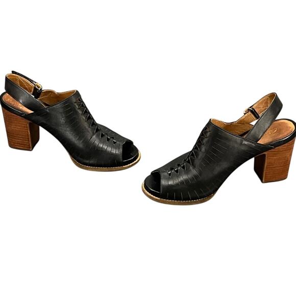 Clarks Artisan Briatta Slingback Black Leather Block-Heel Peep Toe Mule 10M - Picture 8 of 11